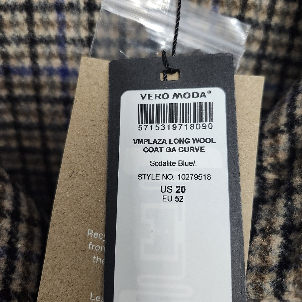 Vero moda curve women's long wool blend Shacket size 20 plaid new with ta… - Picture 5 of 10